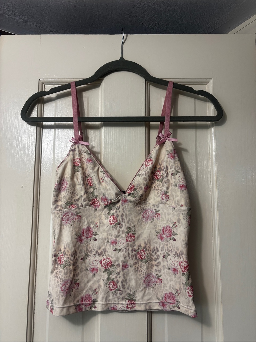 Floral Pink Satin-Trim Cami Top